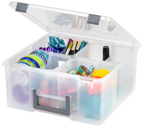 Iris Ohyama, Tragbare Aufbewahrungsbox 18,9L mit Griff, Transparenter Organizer mit 4 herausnehmbaren Fächern & Trennwänden, Aufbewahrungsboxen für Lego und Basteln, DCB-4