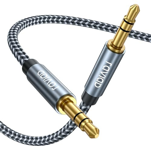 RAVIAD Câble Jack Audio 3.5mm Mâle vers Mâle [5M] Stéréo Nylon Tressé Câble Auxiliaire Voiture 3.5mm Male Male pour Casque, Haut-Parleur, Autoradio, TV, iPhone, Smartphones, PC, MP3