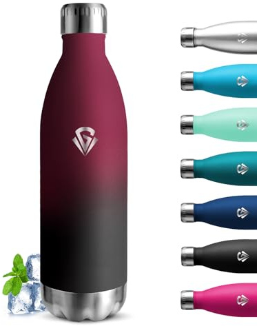 Grsta Borraccia Termica 1 litro, Senza BPA, Borraccia Acciaio Inox, Senza Perdite, Borracce Termiche, Isolato Sottovuoto, Borracce Metallo per Campeggio, Escursionismo, Fitness, Corsa