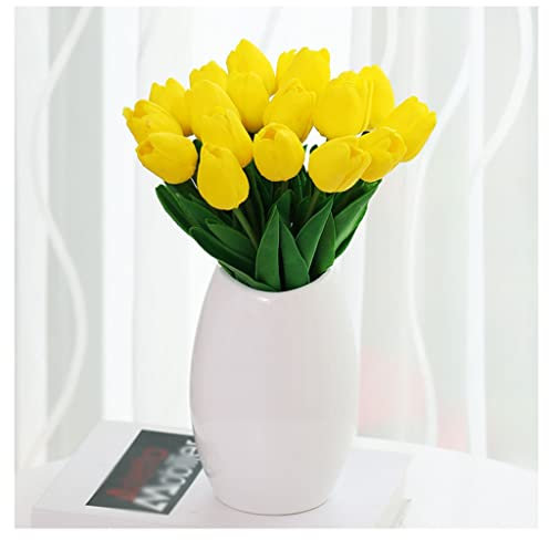 QTYQWC Fiori artificiali in vaso, tulipano fiore artificiale con vaso Real Touch bouquet artificiale set di fiori finti per decorazione di nozze decorazione casa Garen fiori finti (colore: A