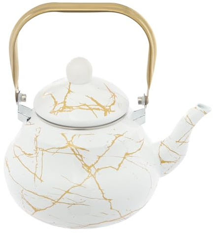 Bollitore smaltato retrò, 2 l, bollitore a induzione, bollitore per tè, teiera per fornelli a induzione e a gas, per fornelli a induzione, colore: bianco