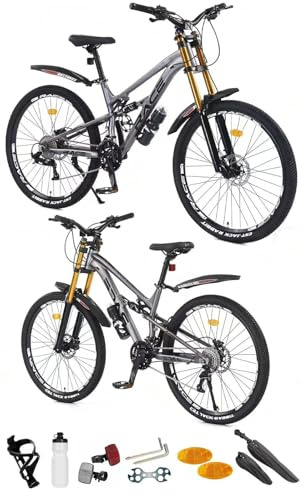 24”, 26”, 27.5 Inch Mountain Bike, Adult Bicycle, Teenager Bike, Unisex MTB, Men & Women’s Bike, Sport’s Cycle, Dual Suspension,19 KG Lightweight, Aluminium Frame, Dual Disc Brake, 21 Speed (26 Inch)