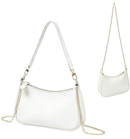 Bolso de Mano Bandolera Mujer, Borsa Hobo en PU Cuero Sintético, Diseño Elegante con Correa Ajustable, Ideal para Uso Diario, Compras y Ocasiones Especiales (Blanco)
