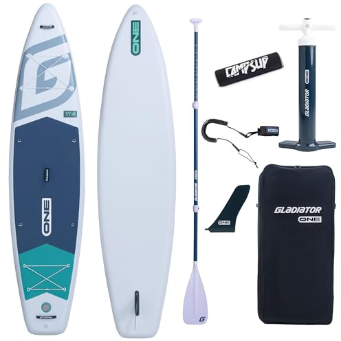 Campsup SUP Gladiator One 11.4 White + Floater Touring | Gonfiabile Stand Up Paddle Board | 345 x 81 x 12 cm | Tavola da surf per principianti ed esperti con accessori | Portata fino a 110 kg