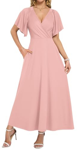 WNEEDU Robe Longue Portefeuille d'été pour Femme avec Poches et col en V