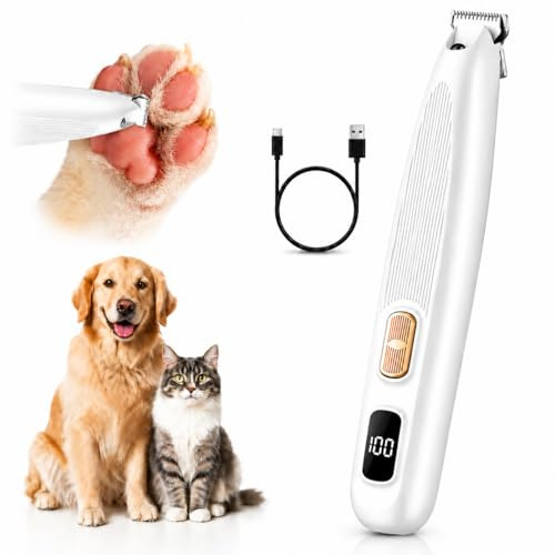 Tondeuse Chien Chat Silencieuse avec lumière LED | Tondeuse à pattes de chien,Rechargeable USB,Faible Vibration, ouvel écran numérique, Idéal pour Pattes et Coussinets