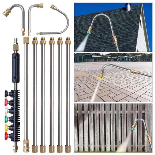 Set di 10 prolunghe da 4000 psi, compatibili con idropulitrice Kärcher K2-7, accessori resistenti per idropulitrice ad alta pressione, lancia con ugelli angolari, pulitore per grondaie, con forma a U