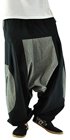 virblatt - Haremshose Damen | 100% Baumwolle | Aladinhose Damen Goa Hose Hippie Hose Damen Pumphose Pluderhose Yoga Hose Hippie Kleidung - Ausleben S-M grau
