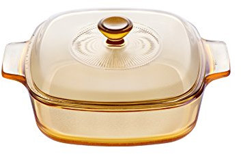 Visions Pyroceram Reverse Square Casserole with Glass Cover, Brown, 22.3 x 17.5 x 5.3 cm