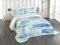 ABAKUHAUS Nautisch Tagesdecke Set, Wildlife Shark Boat, Set mit Kissenbezügen Waschbar, für Doppelbetten 264 x 220 cm, Babyblau Blau