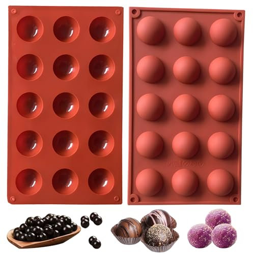 HPiano 2 Pezzi Stampo in Silicone a semisfera da 15 cavità Piccola, Strumento di Cottura per i Tuoi Dessert al Cioccolato, Bomba Gelato, Fondente, Caramelle, Biscotti, Gelatina