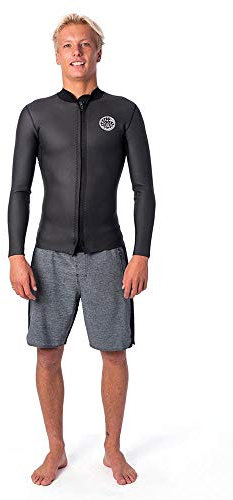 RIP CURL Mens Dawn Patrol Front Zip 1.5mm Neoprene Wetsuit Coat Jacket - Black - Easy Stretch - Durable front zip