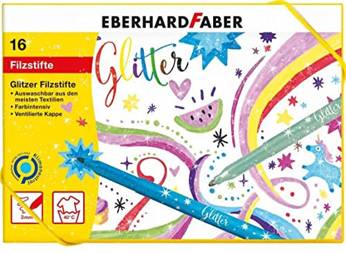Eberhard Faber 551016 - Glitzer Filzstifte Set, 16 Malstifte mit Basic und Pastell Farben