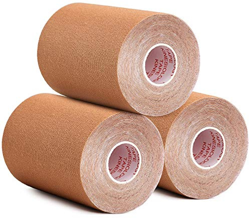 Gsbomzap 3 Pack Kinesiology Tape, 4in x 5.5yd Water Resistant Muscle Support Adhesive Sport Tape for Pain Relief, Latex Free Cotton Elastic Athletic Tape for Joints, Knee, Ankle, Shoulder, Wrist