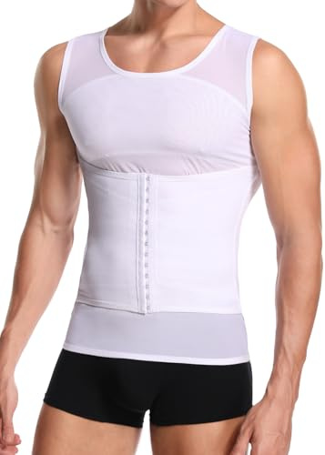 Débardeur Gainant pour Hommes Chemise de Compression sans Manches Ventre Plat Gaine Amincissante Posture Shirt Body Shaper (White,XL)