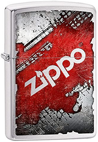Zippo Sturmfeuerzeug - Logo Design Silver - Brushed Chrome mit Color Image - Nachfüllbar - Wiederverwendbar - Windfestes Design - Geschenkbox - Made in US
