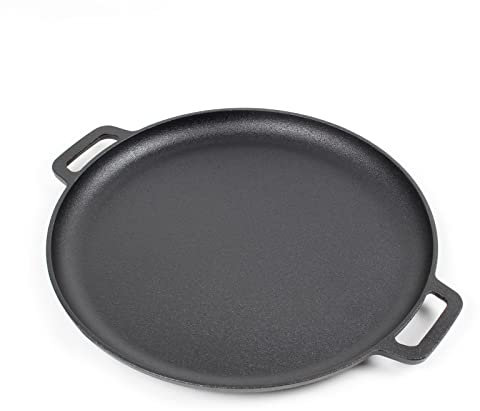 WilTec Sartén de hierro fundido Ø34.5cm con asas y efecto antiadherente para todo tipo de cocinas y cocinar al aire libre grill