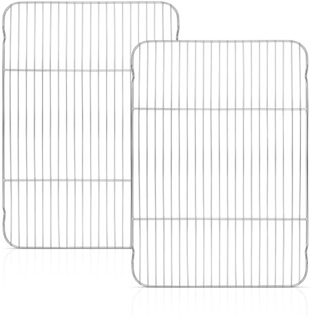 Onader Lot de 2 grandes grilles de refroidissement en acier inoxydable pour rôtir, cuisson, grillades, refroidissements, saines et durables, passent au four et au lave-vaisselle, 41,5 x 29 x 2 cm