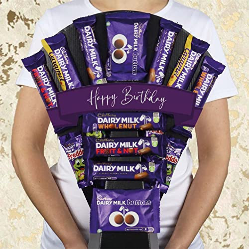 The Dairy Milk Selection Chocolate Bouquet With Whole Nut, Caramel, Fruit & Nut, Buttons & More - Happy Birthday