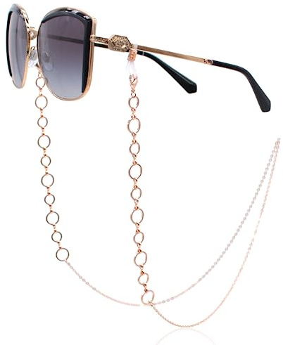 GERNEO® – Tokyo – Collana per occhiali e fascia per occhiali in diversi colori in oro 18 carati o argento 925 – con piccole maglie e anelli – per occhiali da lettura e occhiali da sole, Oro rosa,