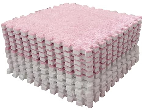 Keenso 10pcs 30cm/11.8in Plush Foam Floor Mat, Squares Floor Mat Foam Floor Puzzle Mat for Room Floor (Pink White)