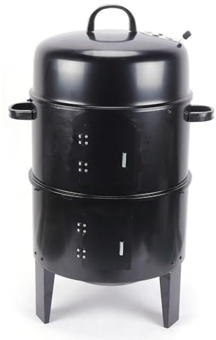 Räucherofen Smoker Räuchertonne,Grill und Räucherofen mit Thermostat,Mobile Kochmöglichkeit,2 Grillrost,3-in-1Holzkohlegrill für Räuchern,Grillen & Garen