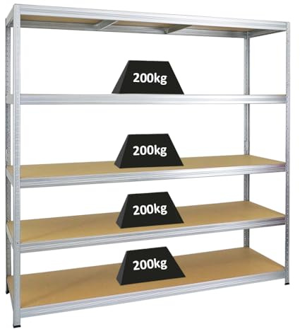 PROREGAL Schwerlastregal Giant Elephant Verzinkt 180x180x60cm Fachlast 200kg Kellerregal, Steckregal, Garagenregal, Lagerregal