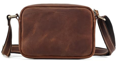 FANDARE Axelväska läder herr väska damer axelväska äkta läder handledsväska läkarväska axelväska crossbody bag arbetsväska Messenger Bags present för män, BRUN, L