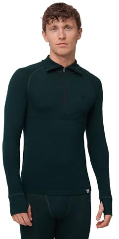 DANISH ENDURANCE Thermal Top for Men, Merino Wool Base Layer Men with Zipper, Warm Thermal Underwear, Dark Green, L