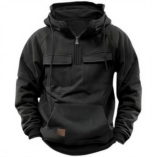 CLOAKA Pulover Cargo Sweatshirt, Sweat à Capuche Tactique pour Hommes, Sweat à Capuche à Zipper, Sweat à Capuche 1/4 Zippé, Vêtements De Sport Et De Gym pour Hommes, Sweat à Capuche pour Hommes.