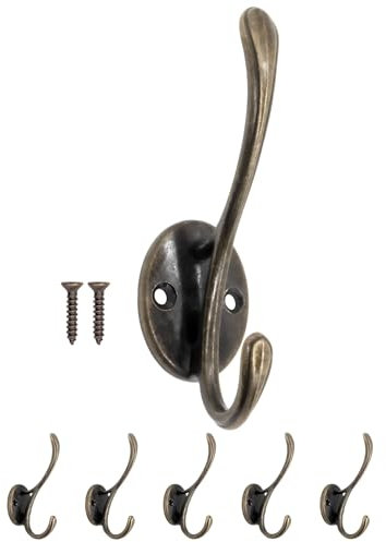 Fuxxer® 5x Klassische Garderoben-Haken, Eisen-Haken, Wand-Haken, Vintage Design, bronze