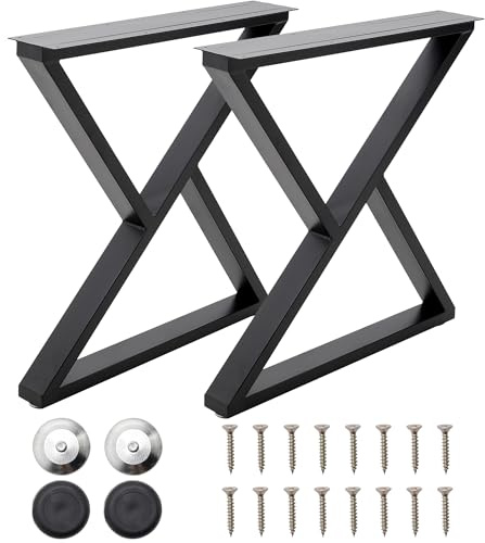 INMOZATA Table Legs, Set of 2 Heavy Duty Industrial X-shaped DIY Furniture Legs Metal with Widened Mounting Plate for Desk Dining Table Coffee Table Breakfast Bench, W50 X H72cm