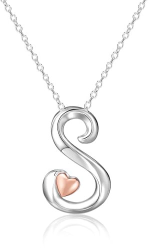 Mesovor Collana con Iniziale in Argento per Donna, Gioielli Placcati in Argento Sterling | Collana con Ciondolo con Nome Lettera Classica con Cuore in Oro Rosa, Catena da 20 Pollici (Lettera-S)