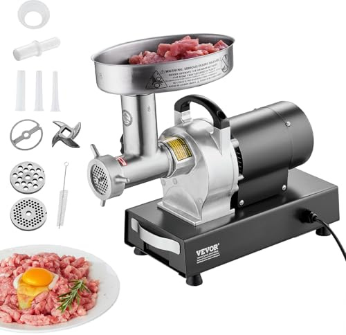 VEVOR Tritacarne Elettrico, Capacità 2,72 kg/min Tritacarne Industriale da Banco con Lama, Piastra di Macinazione, Macchina per Salsicce, Tritacarne Commerciale in Acciaio Inossidabile per Cucina
