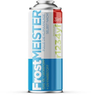 FrostMEISTER 3 en 1 – 400 ml kit de recarga de aire acondicionado para coche, incluye repuesto para R1234yf, aceite de compresor y sellador – (a partir de 2017), relleno rápido, fácil y respetuoso con