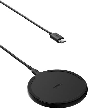 Belkin Kabelloses Ladepad (15 W) – Qi Ladegerät, Qi Ladestation für Apple iPhone 16, iPhone 15/14/13-Serie, AirPods, Samsung Galaxy S25, Galaxy S24, Pixel, inkl. 1,5-m-Kabel (kein Netzteil) – Schwarz
