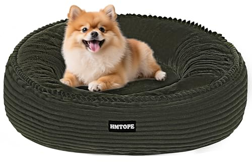 HMTOPE Cama ortopédica para perros pequeños y gatos, lavable, cojín para perros, cesta redonda de pana, donut, sofá para perros, extraíble y antideslizante, diámetro 60 cm, verde oliva