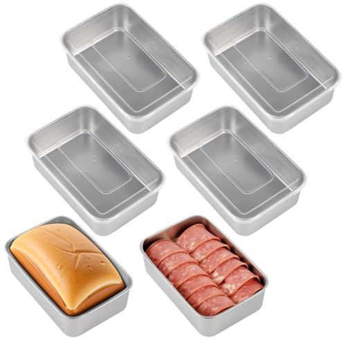 Packool Stainless Steel Loaf Pans, 6PCS Multifuctional Rectangle Meatloaf Pan Bread Baking Pans Food Serving Pans with Lids