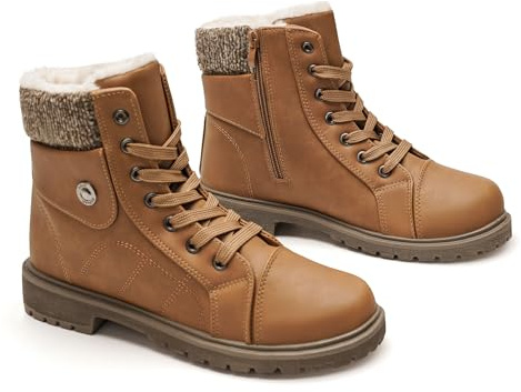 GLAMORA Botines de invierno para mujer impermeables y térmicos con forro cálido y suela antideslizante, botas cómodas con cremallera para caminar, trabajo o senderismo ligero en montaña y ciudad