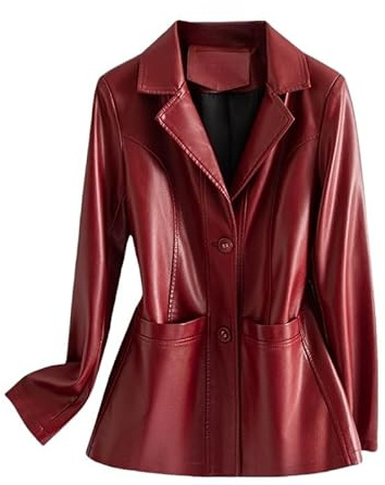 Blazer in Vera Pelle Morbida da Donna Classico con 2 Bottoni Stile Casual Giacca in Vera Pelle di Agnello con Tasche Autunno Primavera Inverno Capospalla alla Moda Bordeaux XS