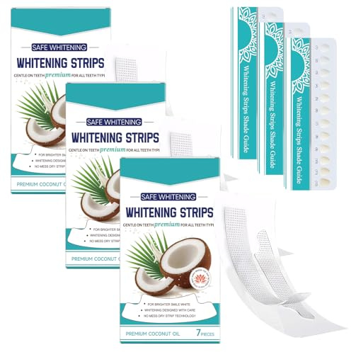 Tiras blanqueadoras de dientes 21 unidades, tiras de blanqueamiento de dientes de menta de coco, tiras blanqueadoras de teeta, cuidado seguro del esmalte dental, con fórmula de coco natural