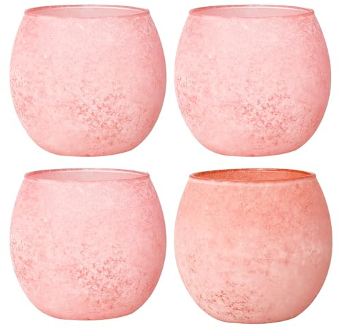 Värmeljusglas rosa, uppsättning av 4 matta rosé värmeljushållare glas för mors dag och påskdekoration, romantiska ljusglas, vintage, ljusstake, glas som bordsdekoration för bröllop, alla hjärtans dag