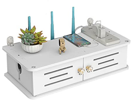 PPGE Home Pared Wi-Fi Router Caja de Almacenamiento Estante Flotante Caja Organizadora Cables para Router WiFi Televisión Caja Conjunto Dispositivo Medios Caja de Cables Decorativa 40×20×11 cm