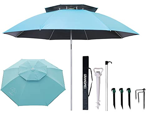 STARRY CITY Beach Umbrellas 7.2 Feet Large Sun Shade Shelter Portable Windproof with Sand Anchor For Patio,Garden,Beach,Outdoor,Fishing,Pool (Light blue)