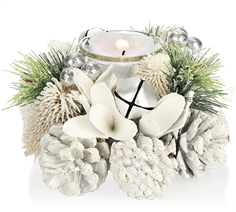 COM-FOUR® tealight holder - decorative candle holder for Christmas and autumn - candle holder with natural materials - handcraft (Advent arrangement - 1 candle)
