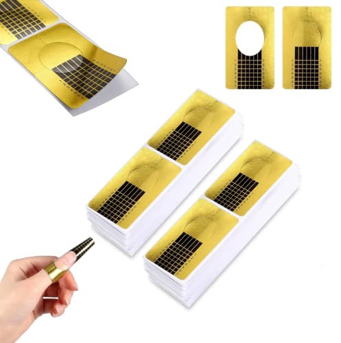 100 Stück Nagel-Schablonen, Modellier-Schablone selbstklebend für Gel-Nägel, Nagel-Verlängerung Golden Schablonen - Schablone Set