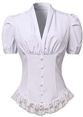 COSDREAMER Blusa gótica con Cordones Steampunk para Mujer, Blanco, M