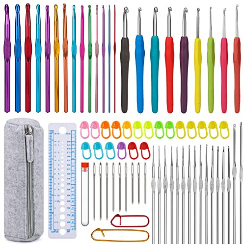 Kit de Ganchillo Juego de 72 Juegoganchillo Ergonómicas Agujas de Tejer Accesorios de Ganchillo Conjunto de Herramientas de Tejer con Estuche