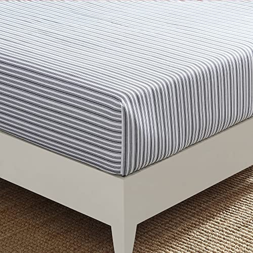 Nautica - King Fitted Sheet, Cotton Percale Bedding, Casual Home Decor (Coleridge Stripe Charcoal, King)
