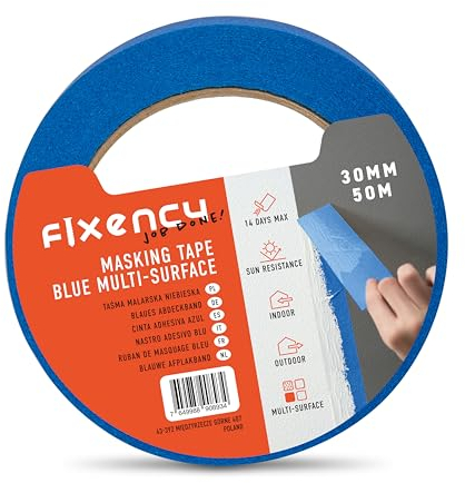 Fixency - 1x Nastro Carta Imbianchino (30 mm x 50 m) I Nastro Carta per Mascheratura, Verniciatura, Ristrutturare, Pitturare I Nastro di Carta Imbianchino I Colore: Blu